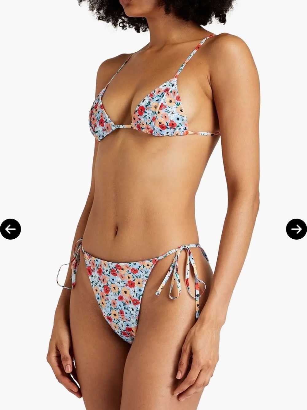 Agua Bendita Floral Tie-Side Bikini — Blue with Red & Pink Flowers